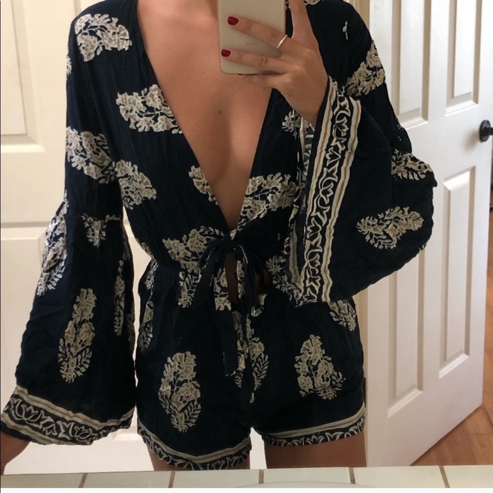 Tie Front Bell Sleeve Romper